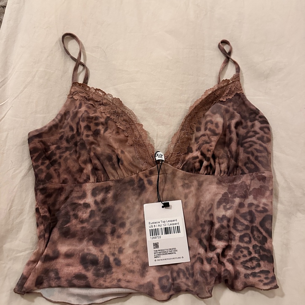 Princess Polly Leopard Print Lace Trim Cami Top